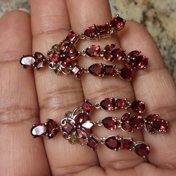 925 Genuine Mozambique Garnet Chandler Earrings. FIRM. - Picture 7 of 16